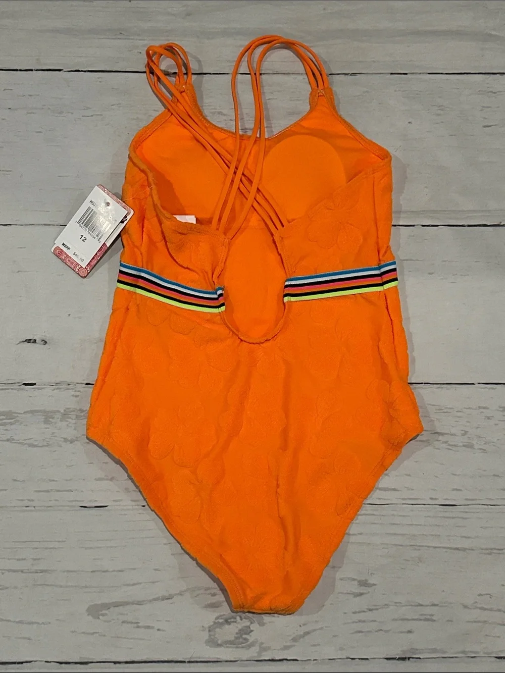 Hobie Orange One-Piece Swimsuit with Striped Waistband terry tropical floral 12